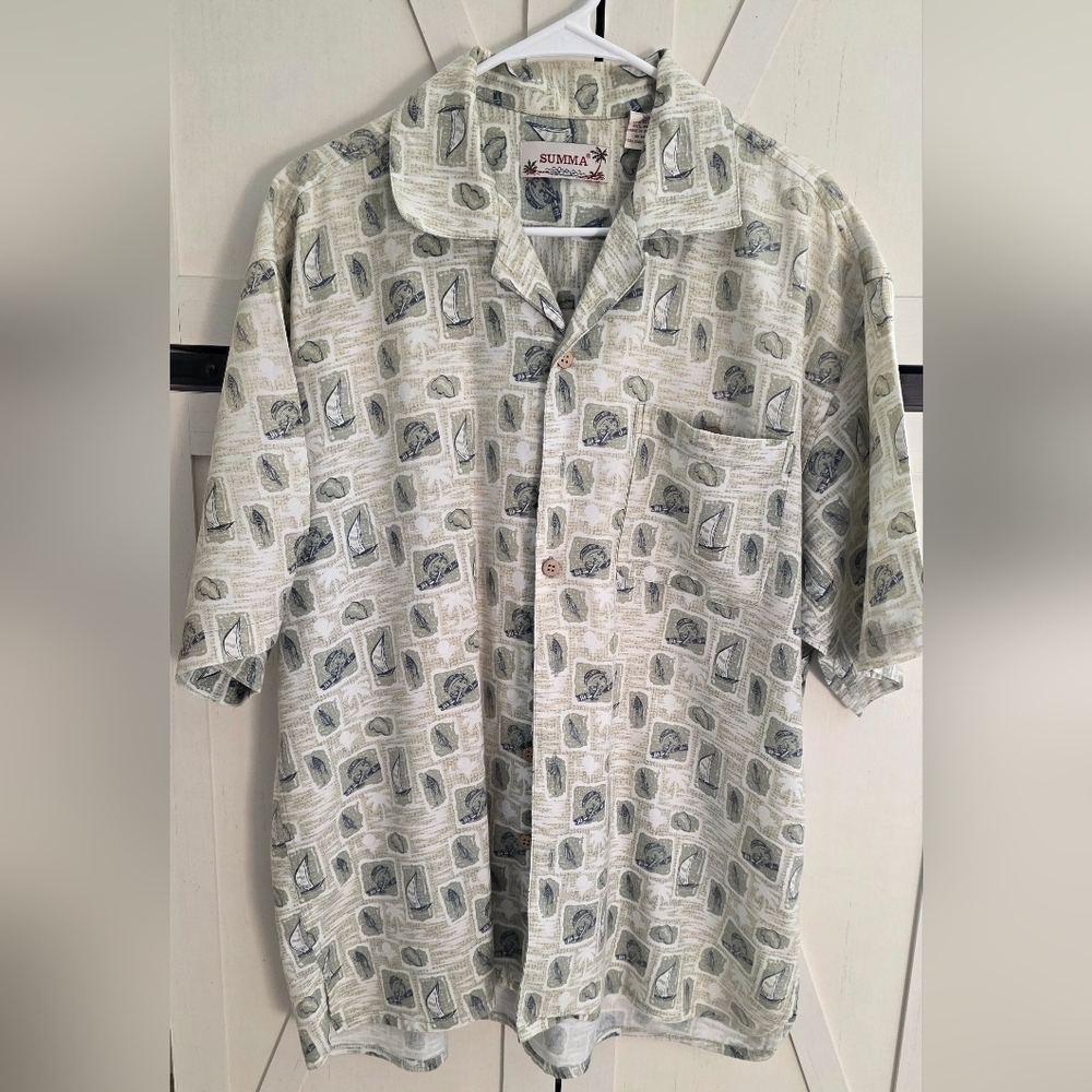 Sundog Men's Patterned Casual Shirt - Gray and Cream